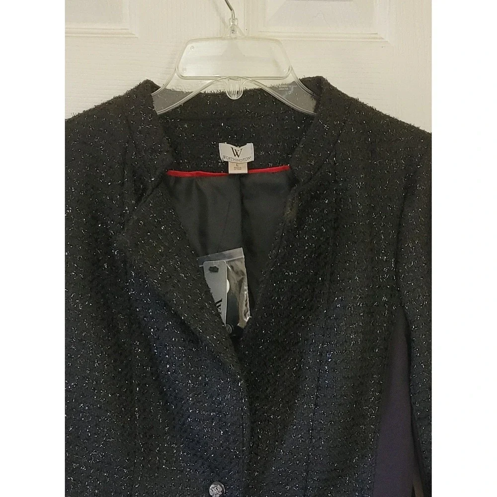 Worthington Black Tweed Blazer Metallic Shimmer Single‎ Button Jacket Womens L